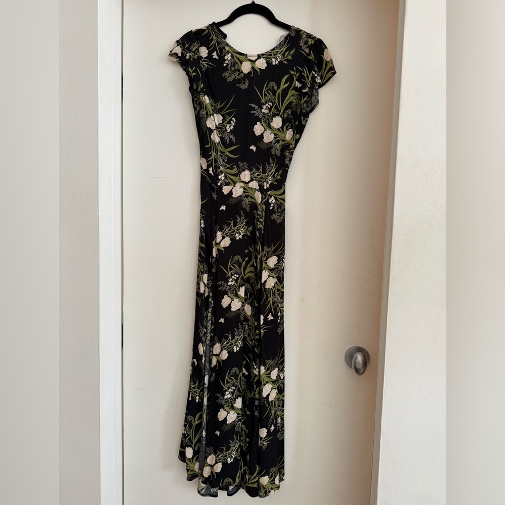 Reformation Black and Green Floral Top